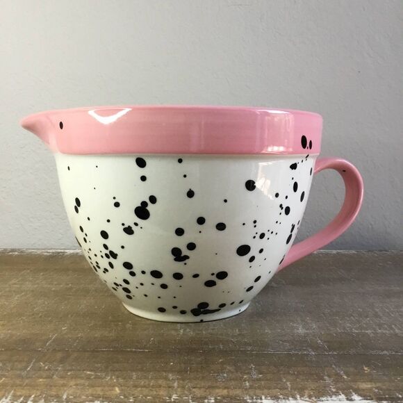 Retro Funky Ceramic Polka Dot Large Mixing Batter Bowl with Spout and Handle - Picture 1 of 8